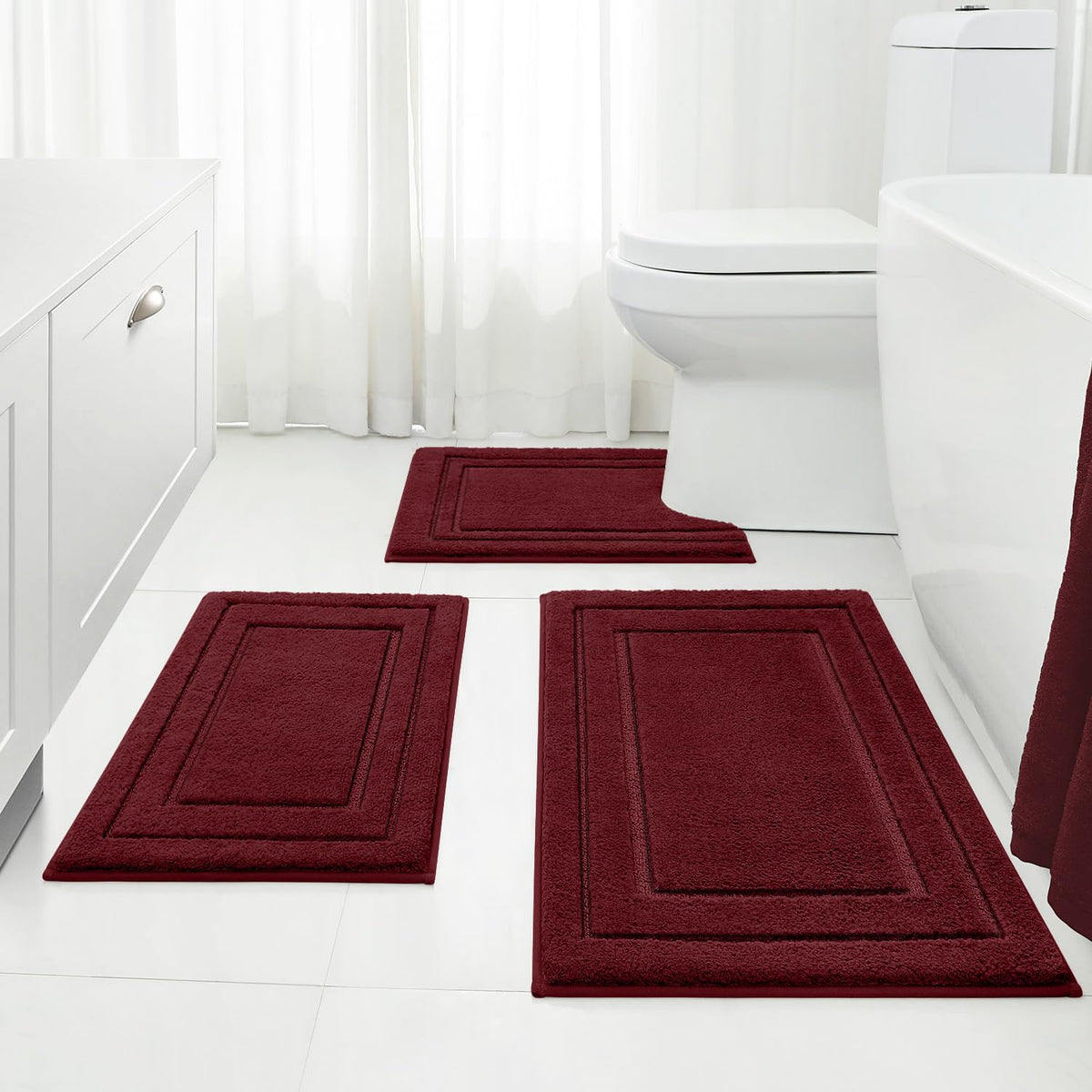 HOMEIDEAS Black Bathroom Rugs Set of 3, Non Slip Bath Mats