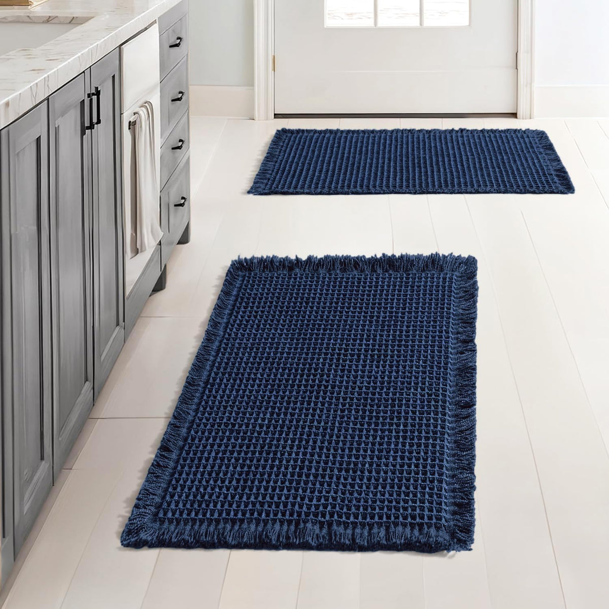 MIULEE Set of 2 Waffle Bathroom Rugs Boho Bath Mat Brown 18x30 Inch
