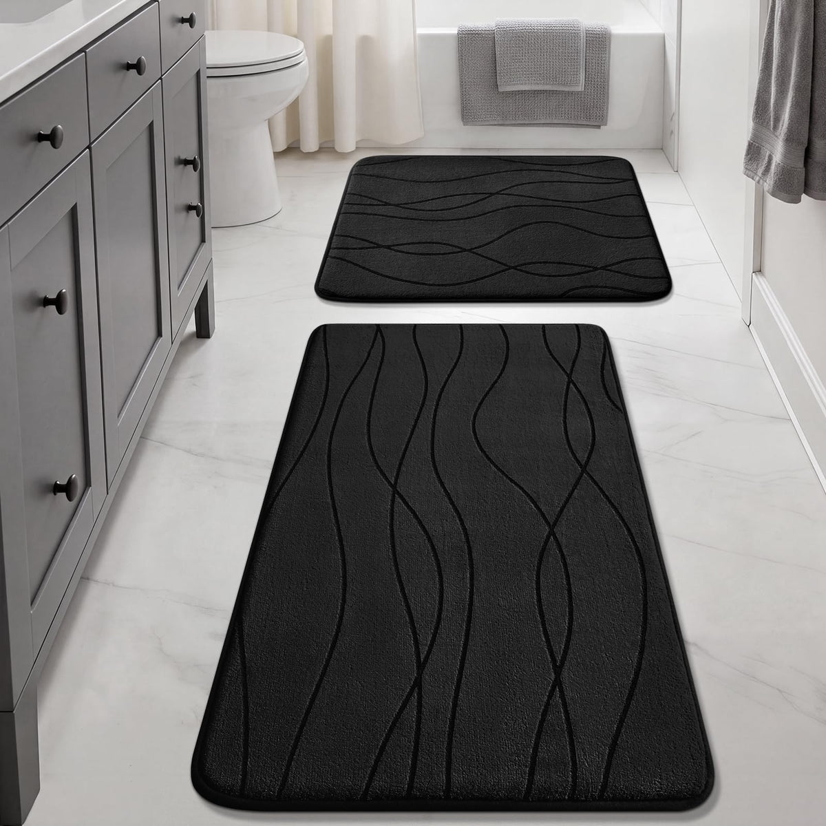 YIHOUSE Bathroom Rugs Set 5 Piece, Memory Foam Bath Mat Dark Grey