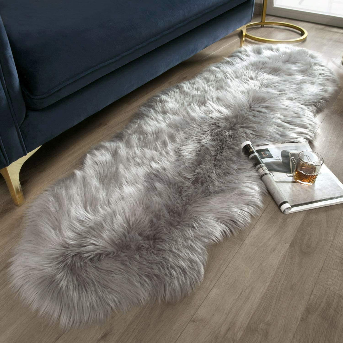 Ashler Faux Fur Rug, White, 2x3 Ft, Machine Washable