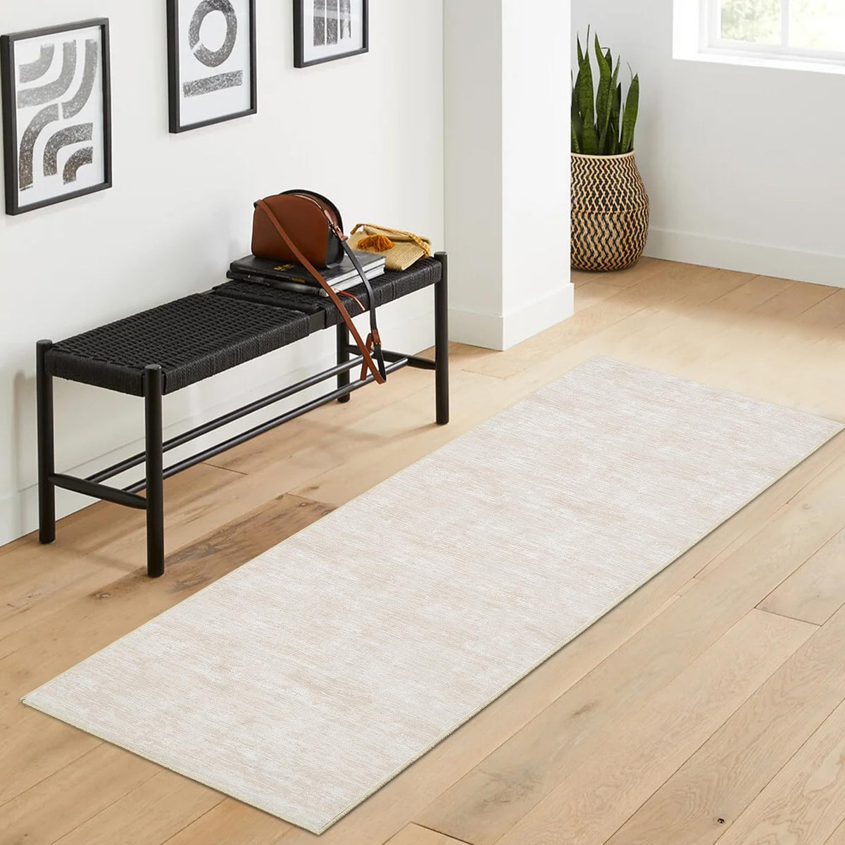 RUGSREAL Small Area Rug 2x3 Entryway Mat with Rubber Backing Stain Resistant Throw Carpet Modern Solid Color Bath Mat Contempowary Washable Rug for Living Room Bedroom Dining Room Kitchen, Beige 2x3