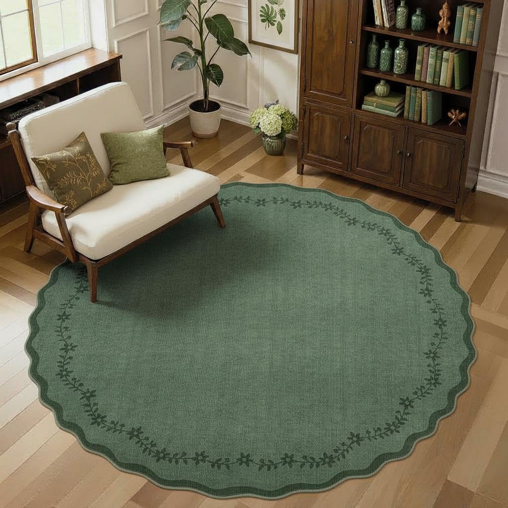 GarveeHome 3x5 Scalloped Washable Area Rug Non Slip Bedroom Entryway Rug