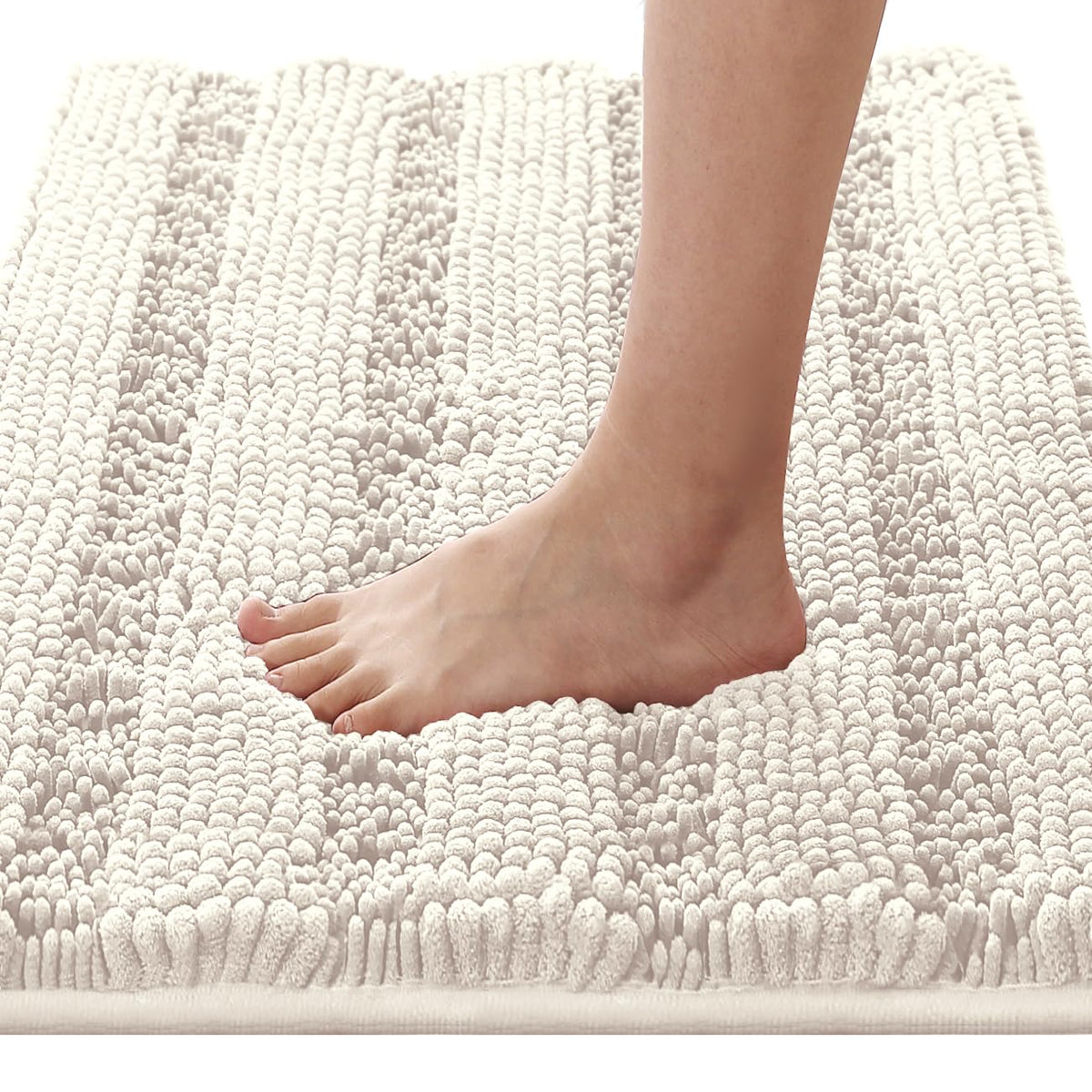 H.VERSAILTEX Bathroom Rugs Bath Rug Set 2 Piece Bathroom Contour Rug Toilet Mat Sets Non Slip Contour Bath Rug Ultra Thick Water Absorbent Striped Bath Mats Washable(47" x 17" Plus 20" x 20" U, Cream)