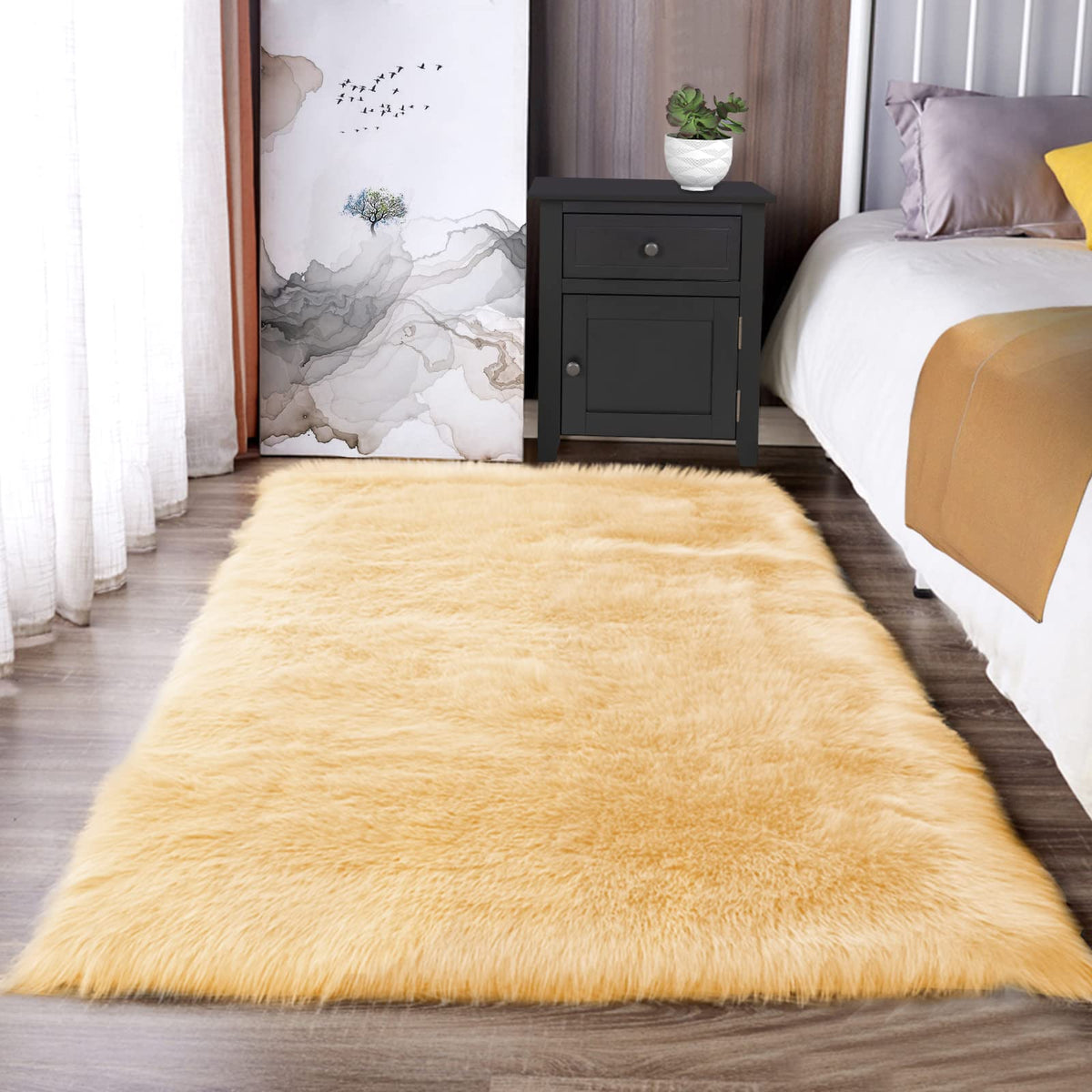 Latepis White Sheepskin Rug 2x3 Faux Fur Sheepskin Rug for Living Room Fluffy Washable Rugs for Bedroom Luxury Room Decor Furry Rugs Rectangle