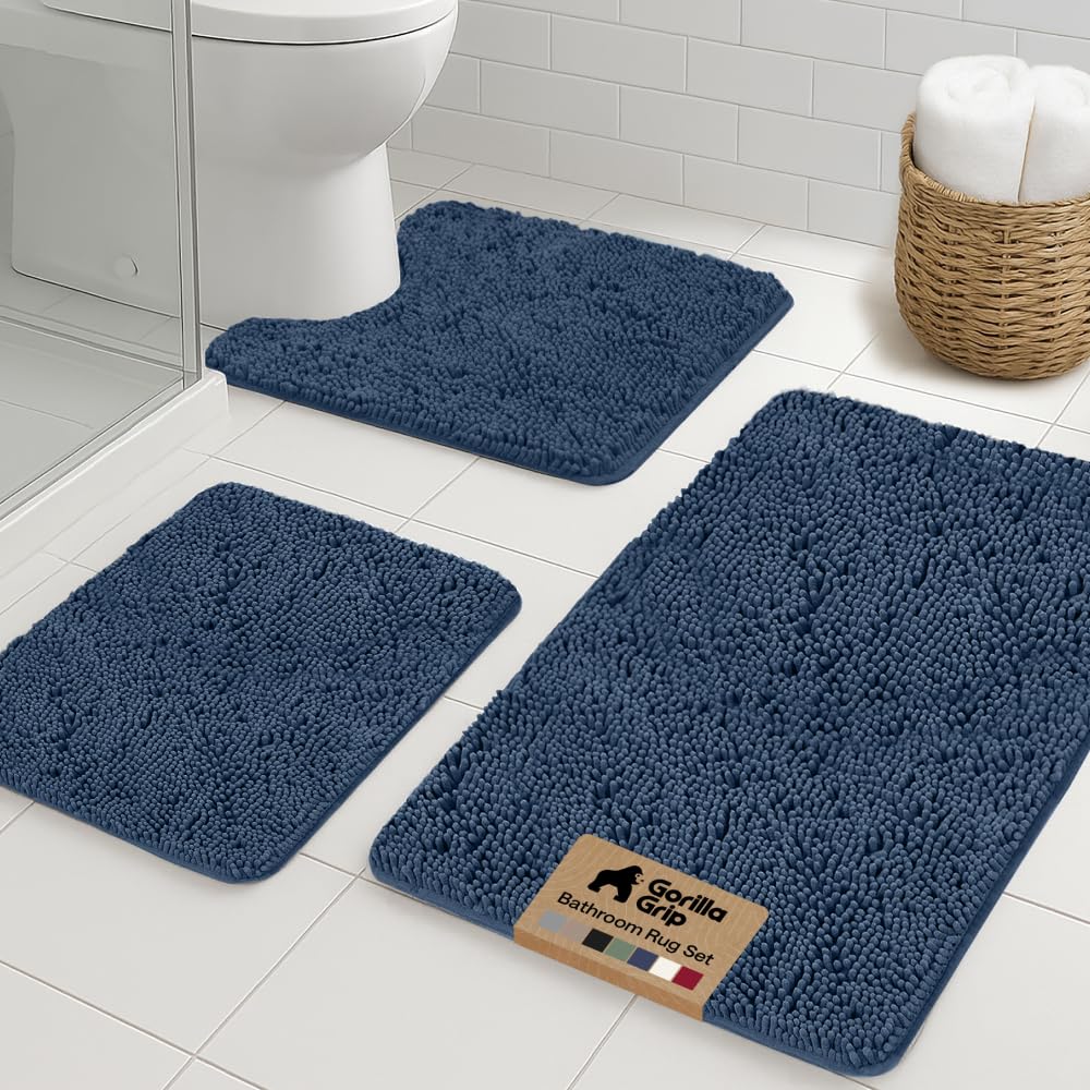GORILLA GRIP Bathroom Area Rug Sets 2 Piece, Soft Chenille, 30x20 Grey