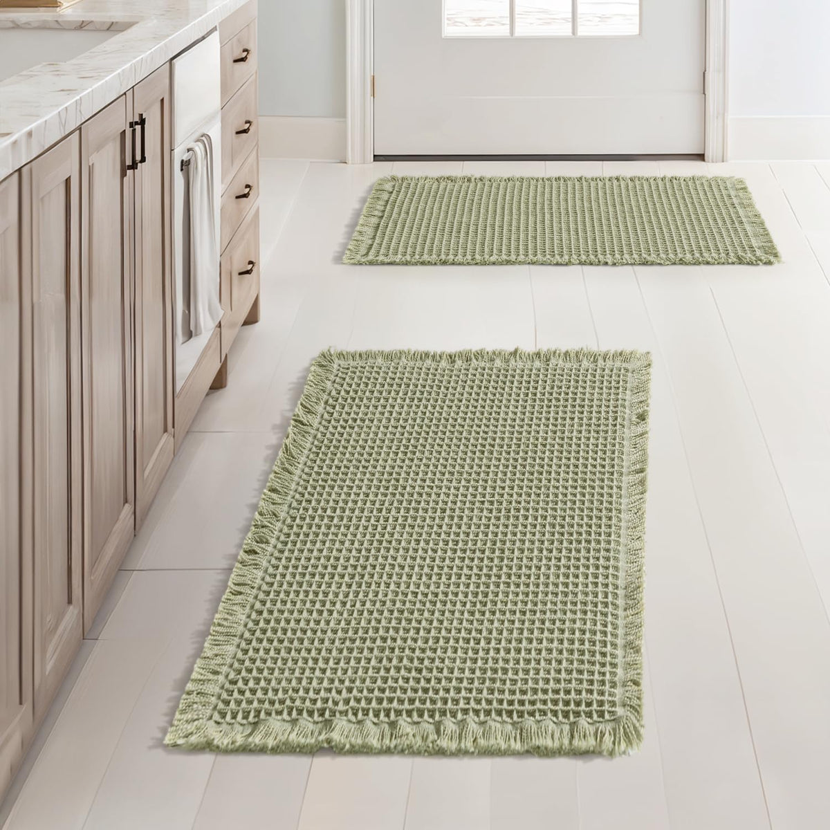 MIULEE Set of 2 Waffle Bathroom Rugs Boho Bath Mat Brown 18x30 Inch