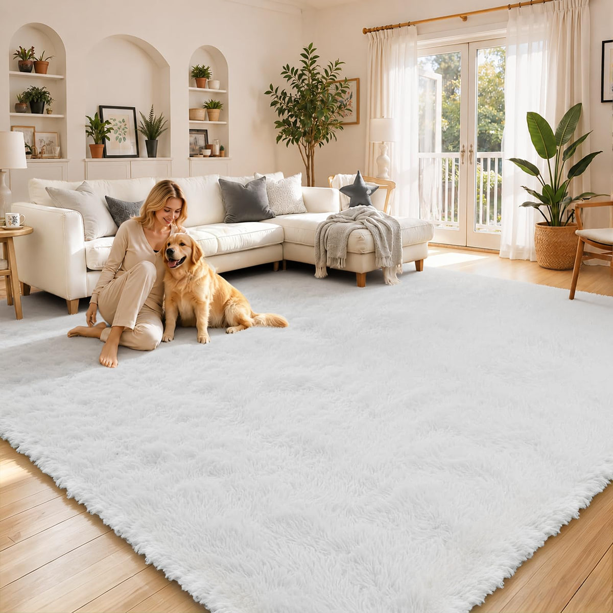 Small Shag Area Rug for Bedroom, 2x3 Cream Soft Plush Carpet