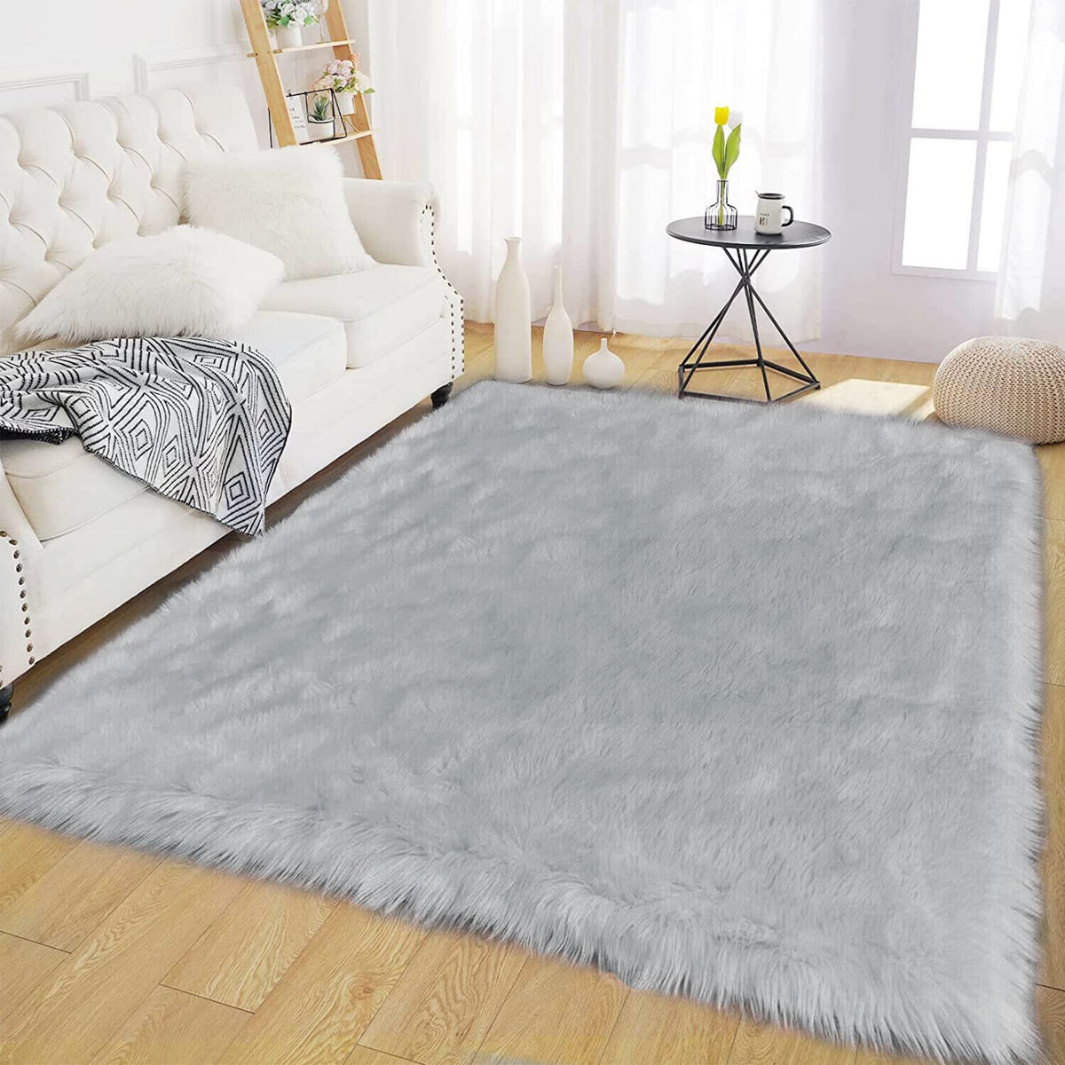 Latepis White Sheepskin Rug 2x3 Faux Fur Sheepskin Rug for Living Room Fluffy Washable Rugs for Bedroom Luxury Room Decor Furry Rugs Rectangle
