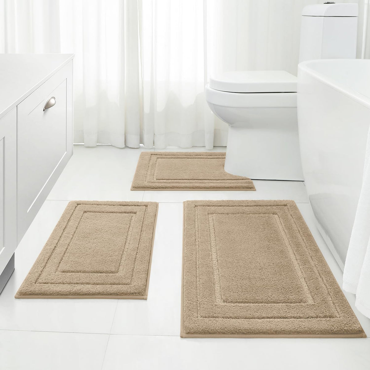 HOMEIDEAS Black Bathroom Rugs Set of 3, Non Slip Bath Mats