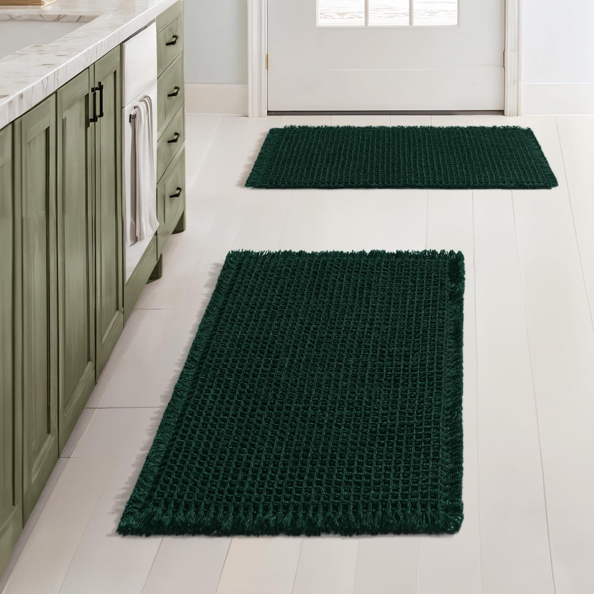 MIULEE Set of 2 Waffle Bathroom Rugs Boho Bath Mat Brown 18x30 Inch
