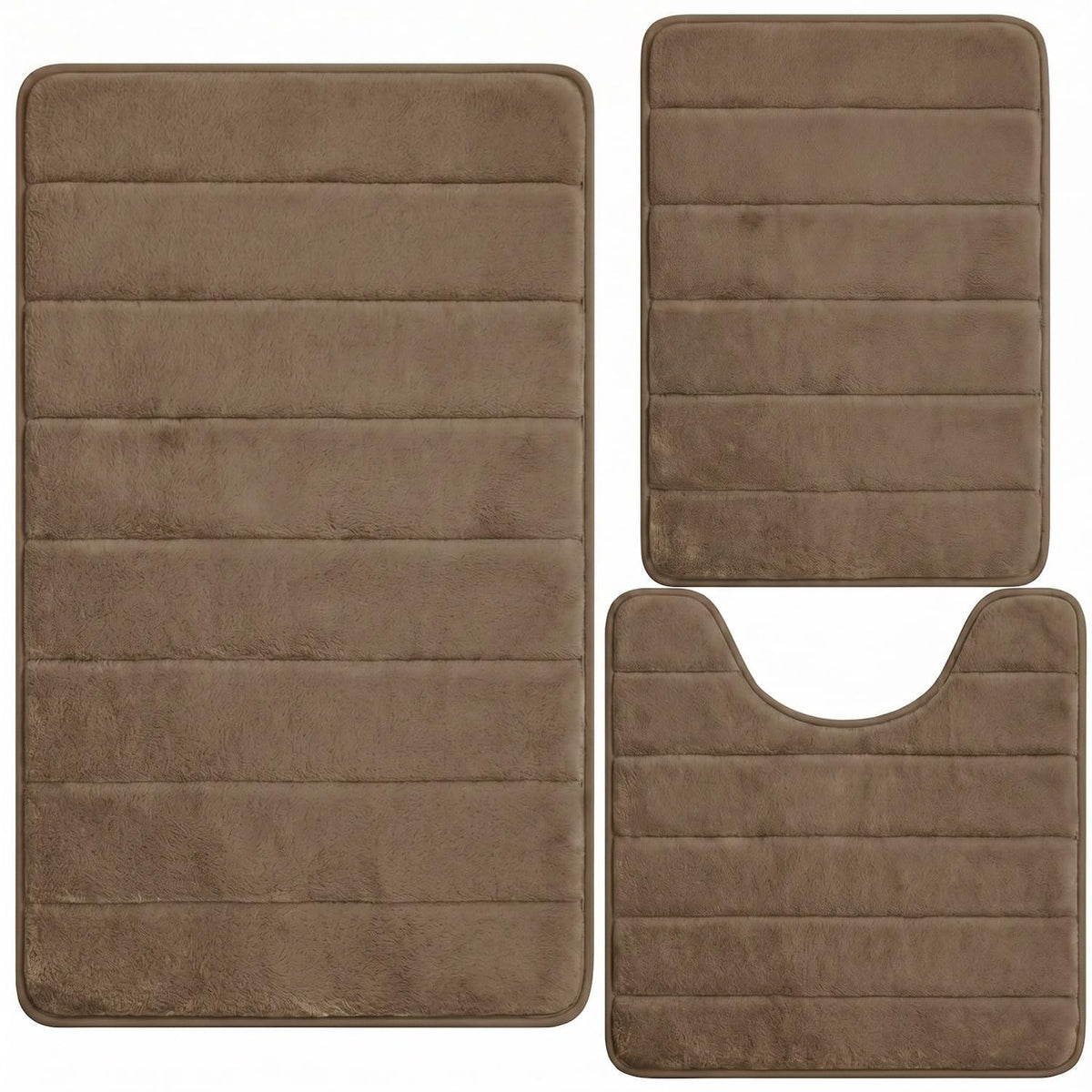 Bathroom Rugs Set 3 Piece, Memory Foam Bath Rugs, Non Slip Washable Bathroom Rug Set, Extra Soft Absorbent Bath Mats with U-Shaped Toilet Rug, Black