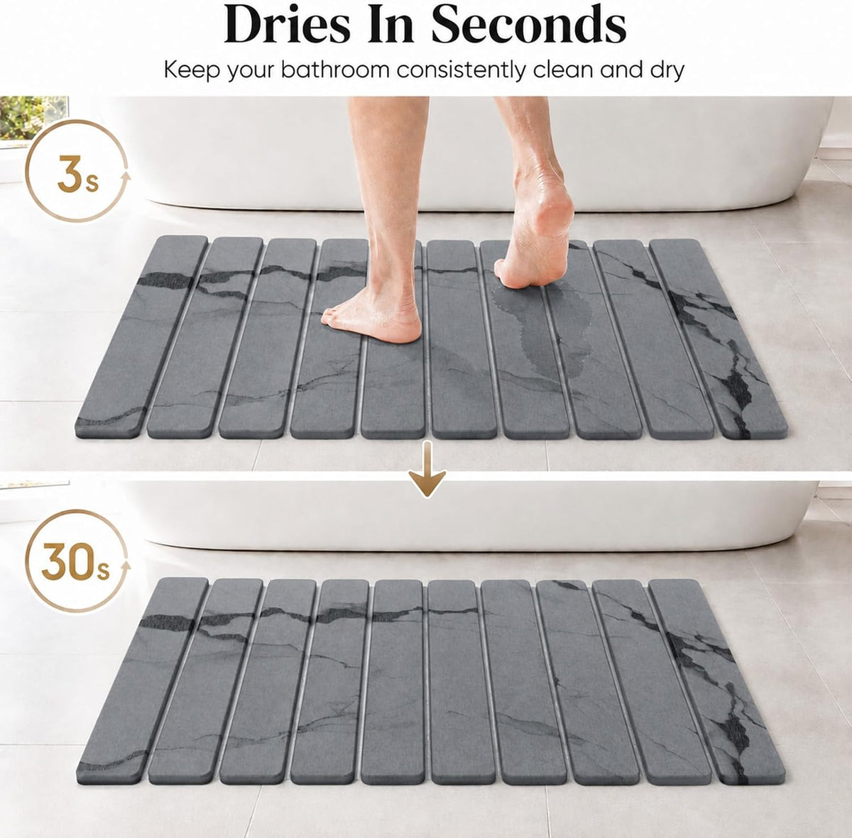 Foldable Stone Bath Mat, Non Slip Large Diatomaceous Shower Mat, Super Absorbent Quick Drying Stone Mat for Bathroom Kitchen Floor Counter Sink ,Easy to Clean & Store (Dark Gray 24"×16")