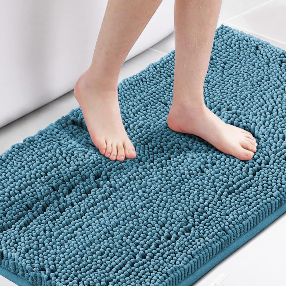 H.VERSAILTEX Navy Blue Bath Rug, Bath Mat Non Slip Bath Mats for Bathroom Floor, Bathroom Rug Extra Thick Chenille Rug 17" x 24" Absorbent Soft Shaggy Washable Dry Fast Plush Rugs for Bathtubs