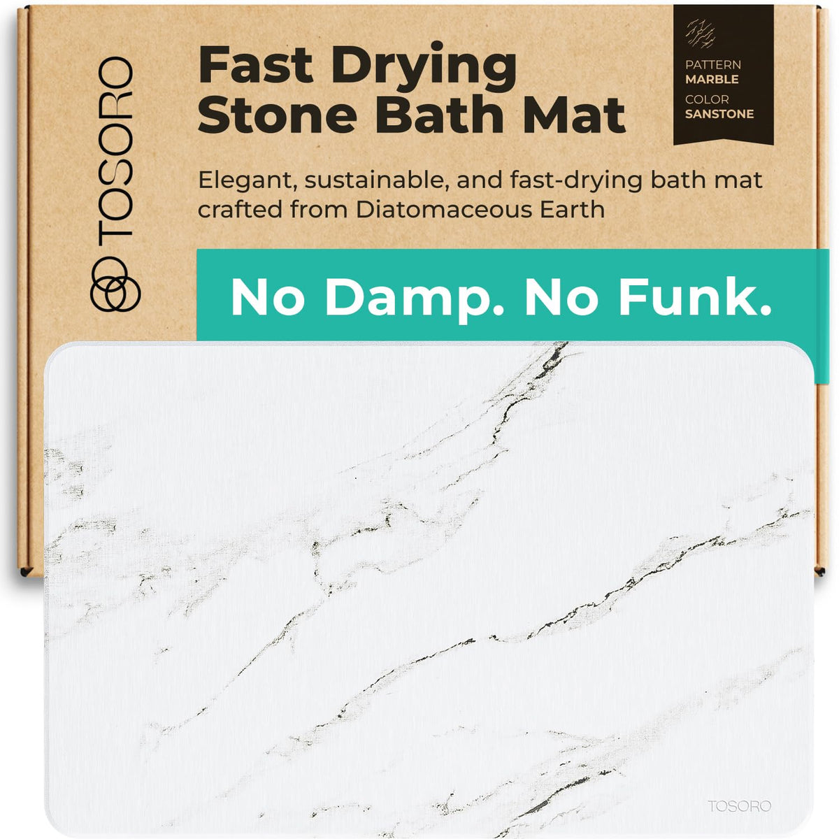 TOSORO - Stone Bath Mat Diatomaceous Earth Shower Mat Non-Slip Super Absorbent Diatomite Stone Bath Mats for Bathroom Floor Quick Drying Natural Easy to Clean (23.5 x 15) - Sandstone