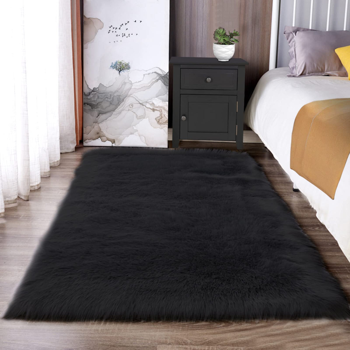 Latepis White Sheepskin Rug 2x3 Faux Fur Sheepskin Rug for Living Room Fluffy Washable Rugs for Bedroom Luxury Room Decor Furry Rugs Rectangle