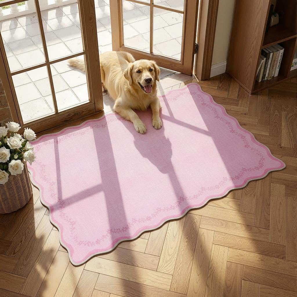GarveeHome 3x5 Scalloped Washable Area Rug Non Slip Bedroom Entryway Rug