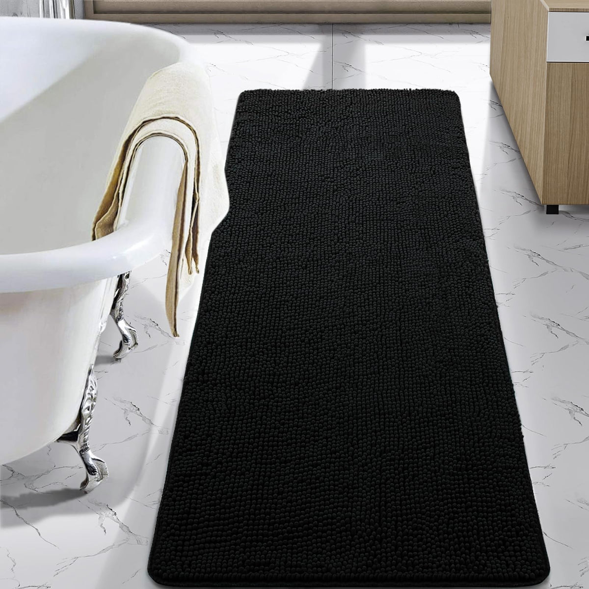 LOCHAS Luxury Bathroom Rug Shaggy Bath Mat 24 x 60 Inch, Gray