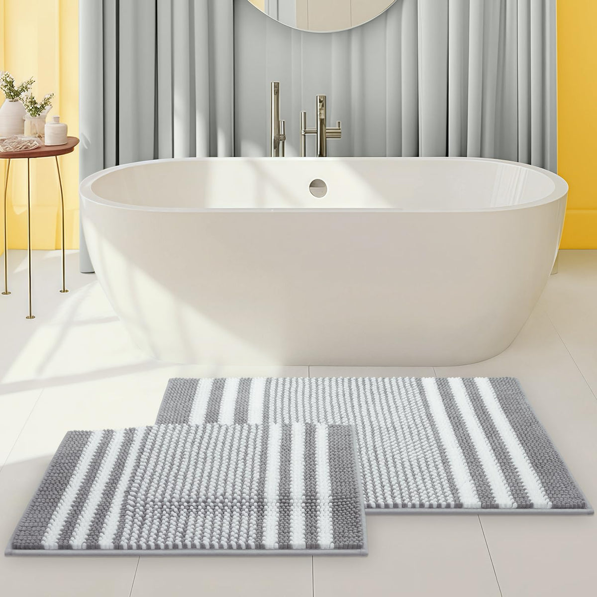 BSICPRO Bathroom Rugs Sets 2 Piece, Non Slip Boho Bath Mats, Beige