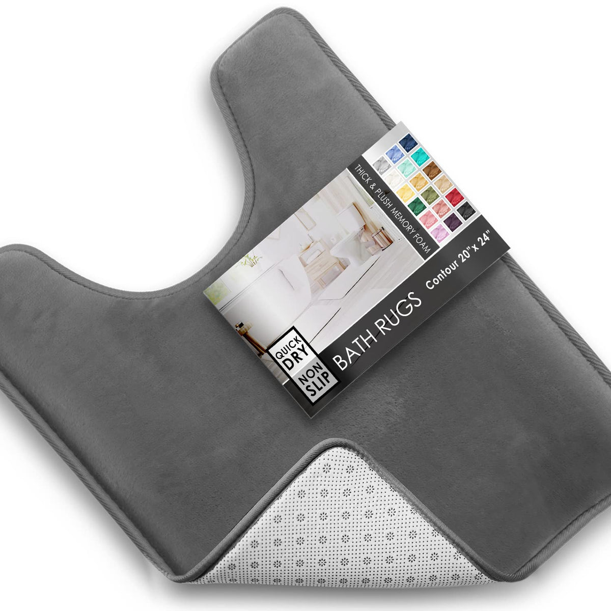 Clara Clark 3 Piece Bathroom Rugs Bath Mat Set, Velvet Memory Foam Bath Mats for Bathroom - Non-Slip, PVC Backing Bath Rugs, Washable - Dries Quickly, Grey