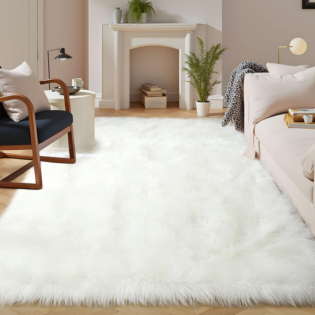 Latepis White Sheepskin Rug 2x3 Faux Fur Sheepskin Rug for Living Room Fluffy Washable Rugs for Bedroom Luxury Room Decor Furry Rugs Rectangle