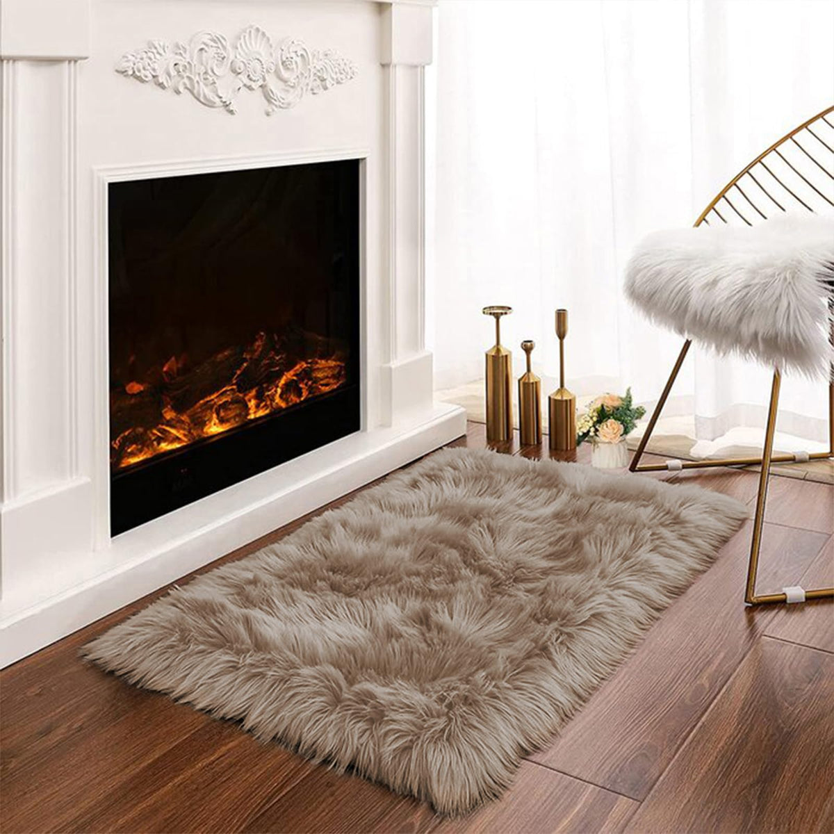 Latepis White Sheepskin Rug 2x3 Faux Fur Sheepskin Rug for Living Room Fluffy Washable Rugs for Bedroom Luxury Room Decor Furry Rugs Rectangle