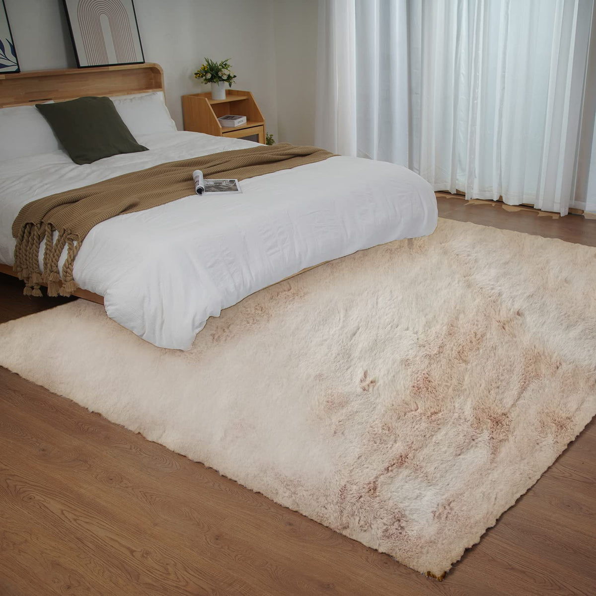 Ghouse Soft Faux Sheepskin Fur Rug 2x4 Black Fluffy Bedside Rugs Plush Rug Shag Nursery Carpet Area Rugs for Living Room Bedroom Playing Room Decor