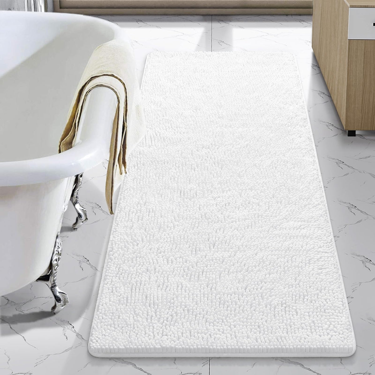LOCHAS Luxury Bathroom Rug Shaggy Bath Mat 24 x 60 Inch, Gray