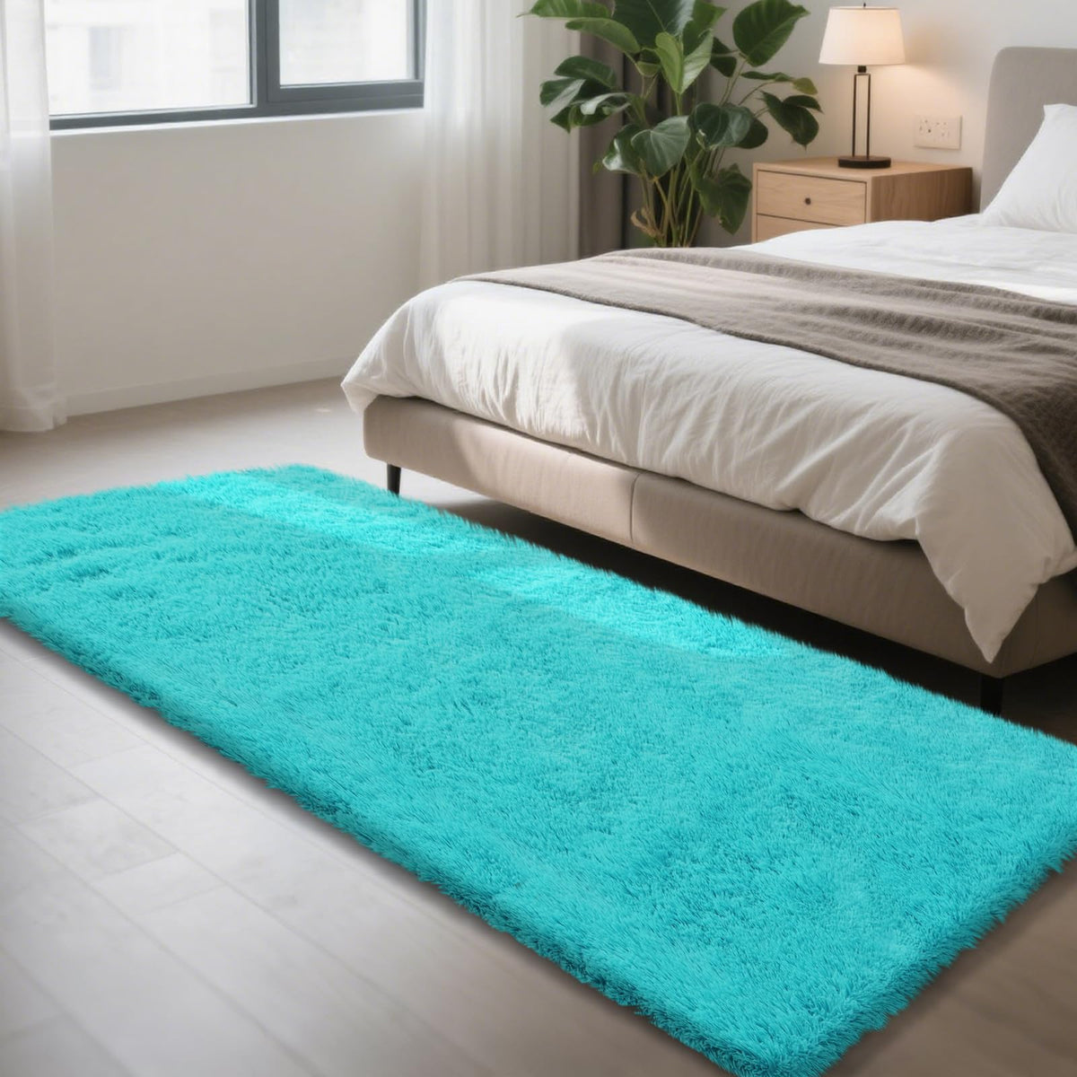Beige 2x4 Area Rugs for Bedroom, Fluffy Shag Rug Small Rug Bedside Carpet