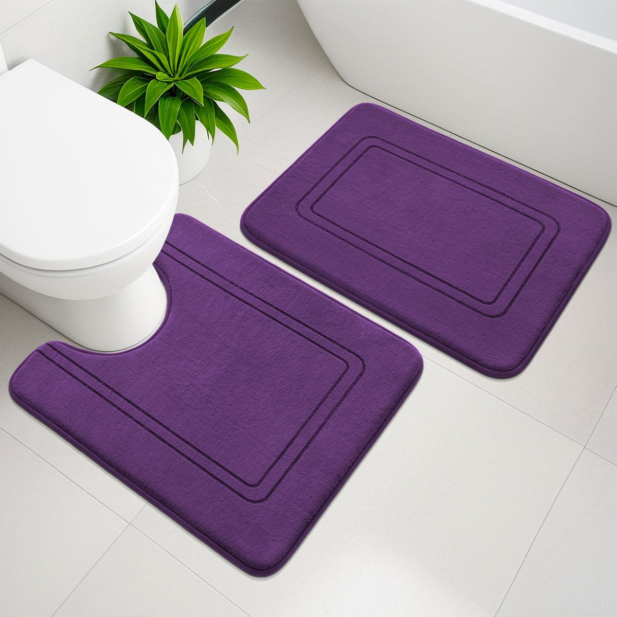 YIHOUSE Memory Foam Bath Mat Set, Non Slip Bath Mats, Super Soft and Water Absorbent, Machine Washable U Shape Toilet Mats, Dark Blue