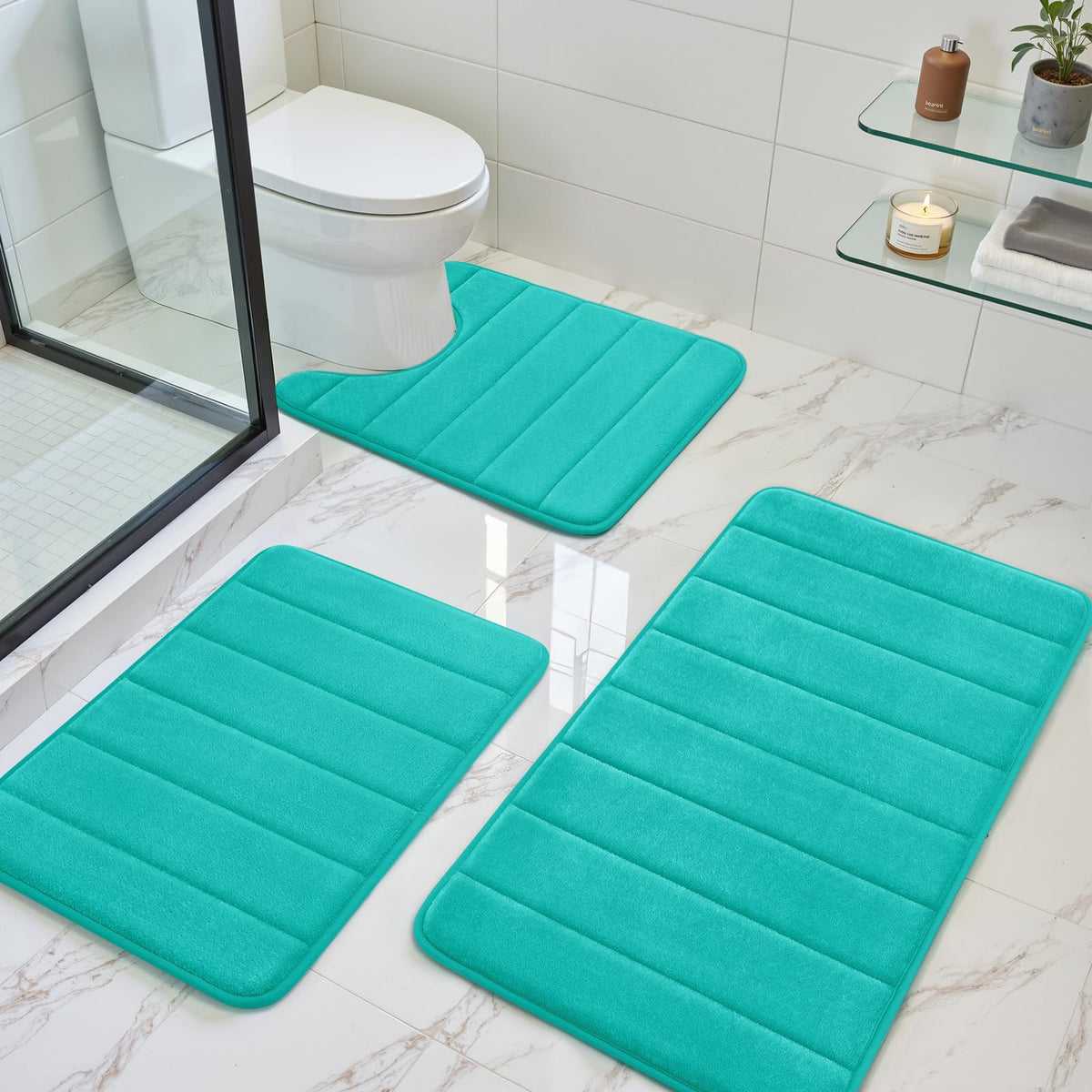 BYSURE Black Memory Foam Bathroom Rug Set 17"x24"+20"x32"+U20 x24