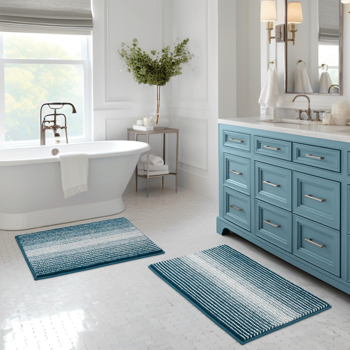 BSICPRO Bathroom Rugs Sets 2 Piece, Non Slip Boho Bath Mats, Beige