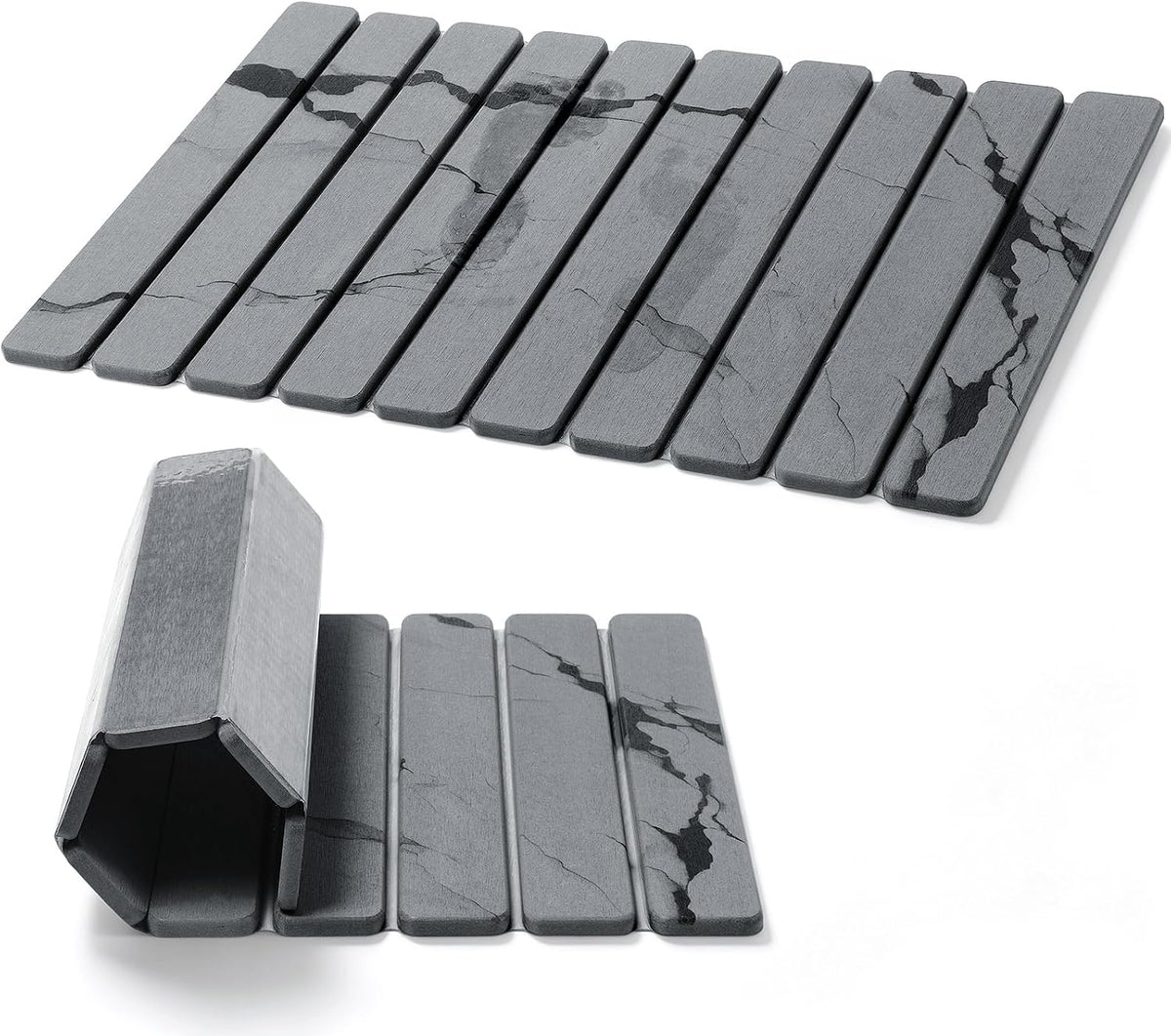 Foldable Stone Bath Mat, Non Slip Large Diatomaceous Shower Mat, Super Absorbent Quick Drying Stone Mat for Bathroom Kitchen Floor Counter Sink ,Easy to Clean & Store (Dark Gray 24"×16")