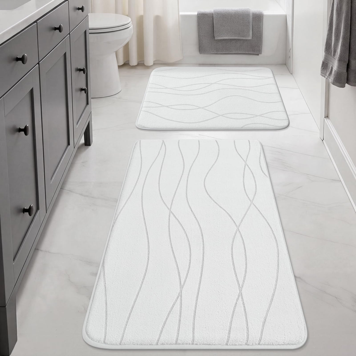 YIHOUSE Bathroom Rugs Set 5 Piece, Memory Foam Bath Mat Dark Grey