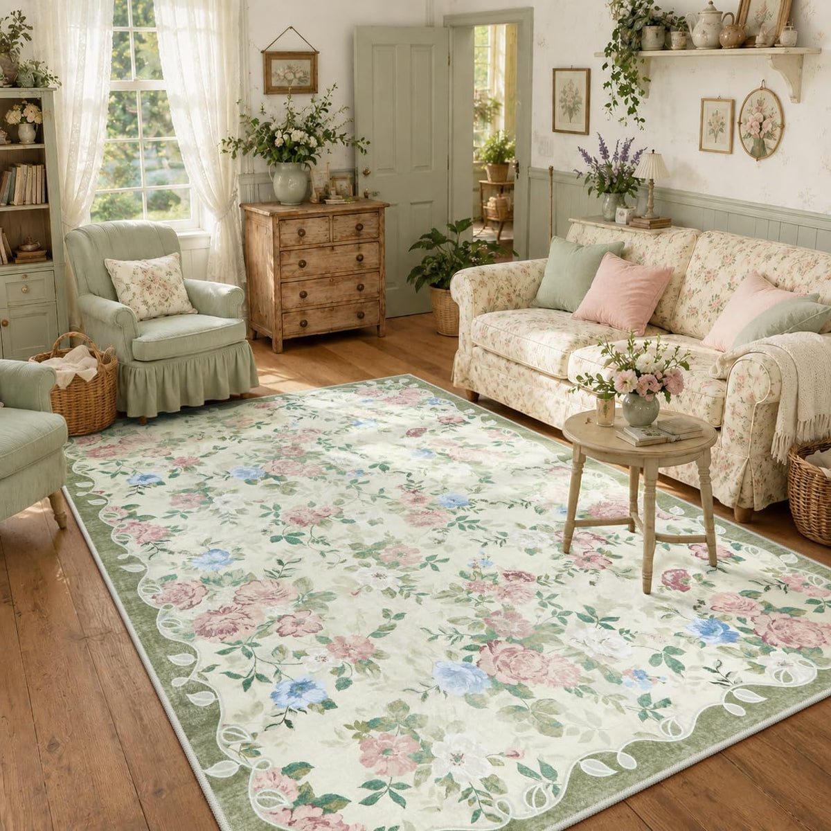 Lahome Floral Pink Bathroom Rug Runners for Hallways Non Slip 2x6