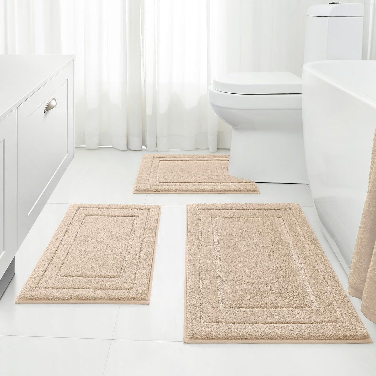 HOMEIDEAS Black Bathroom Rugs Set of 3, Non Slip Bath Mats