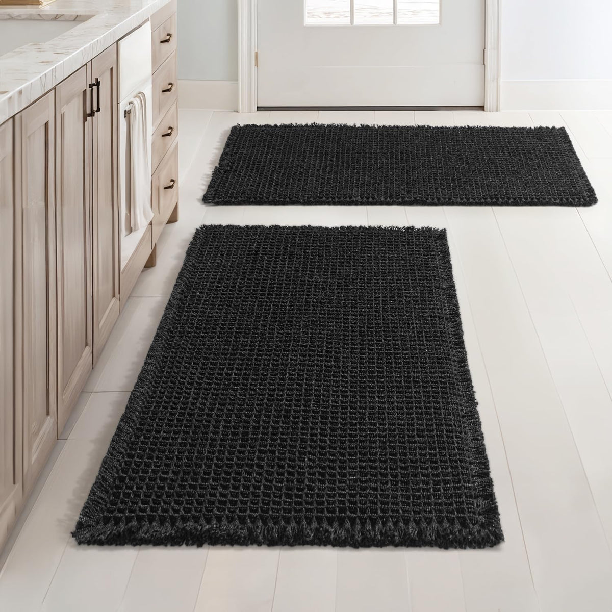 MIULEE Set of 2 Waffle Bathroom Rugs Boho Bath Mat Brown 18x30 Inch