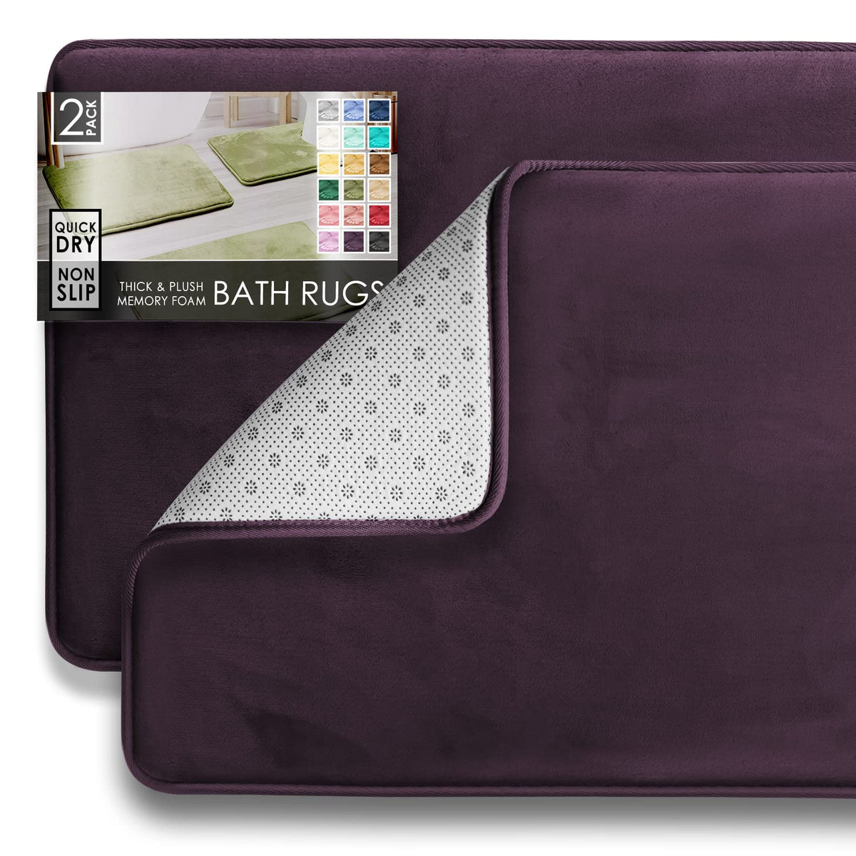 Clara Clark 3 Piece Bathroom Rugs Bath Mat Set, Velvet Memory Foam Bath Mats for Bathroom - Non-Slip, PVC Backing Bath Rugs, Washable - Dries Quickly, Grey