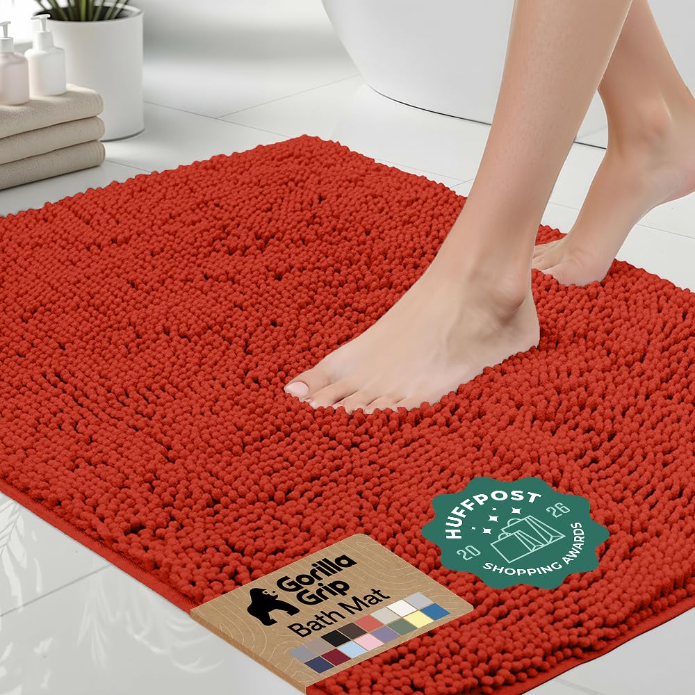 GORILLA GRIP Bath Rug Mat for Bathroom, Absorbent Chenille, 24x17 Gray