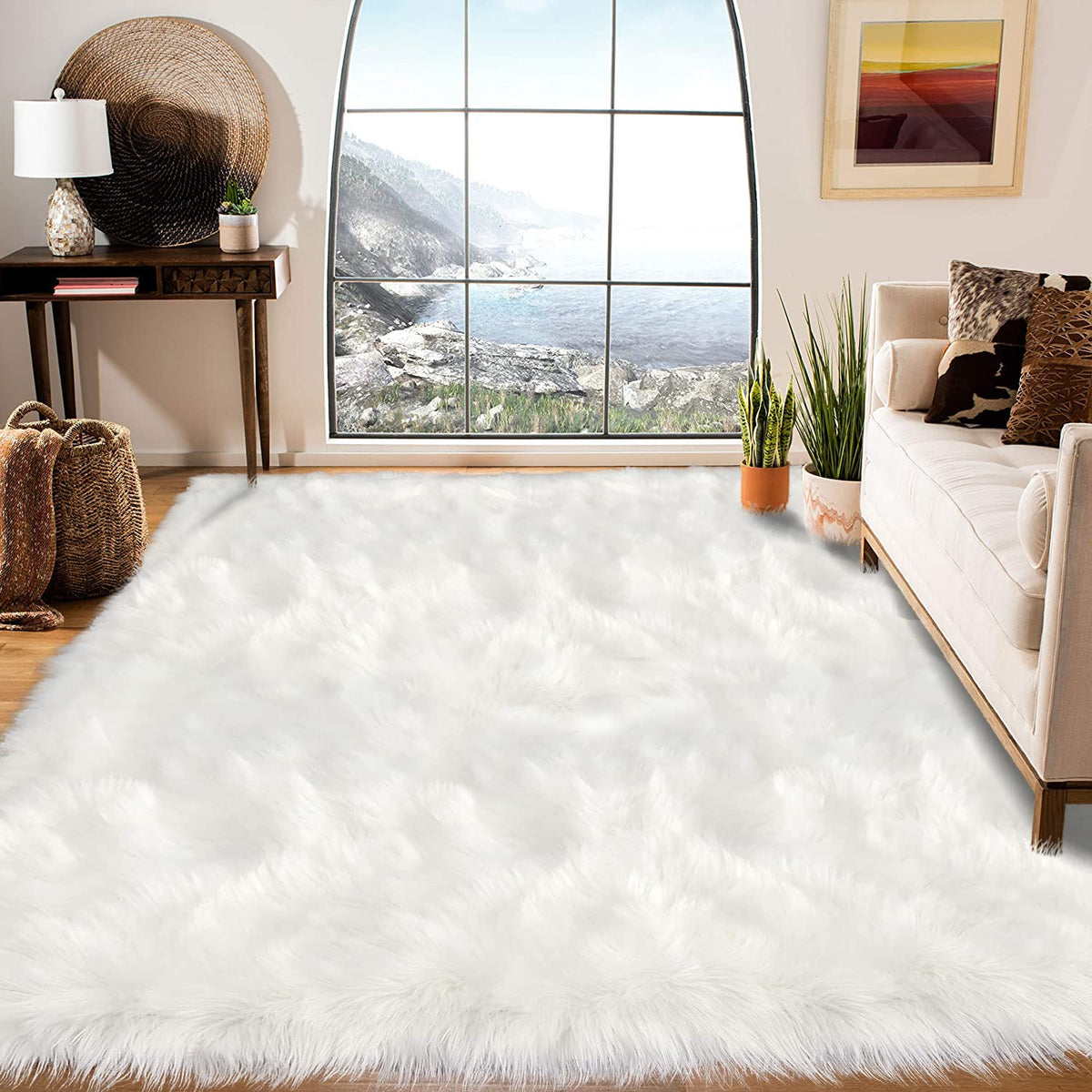 Latepis White Sheepskin Rug 2x3 Faux Fur Sheepskin Rug for Living Room Fluffy Washable Rugs for Bedroom Luxury Room Decor Furry Rugs Rectangle
