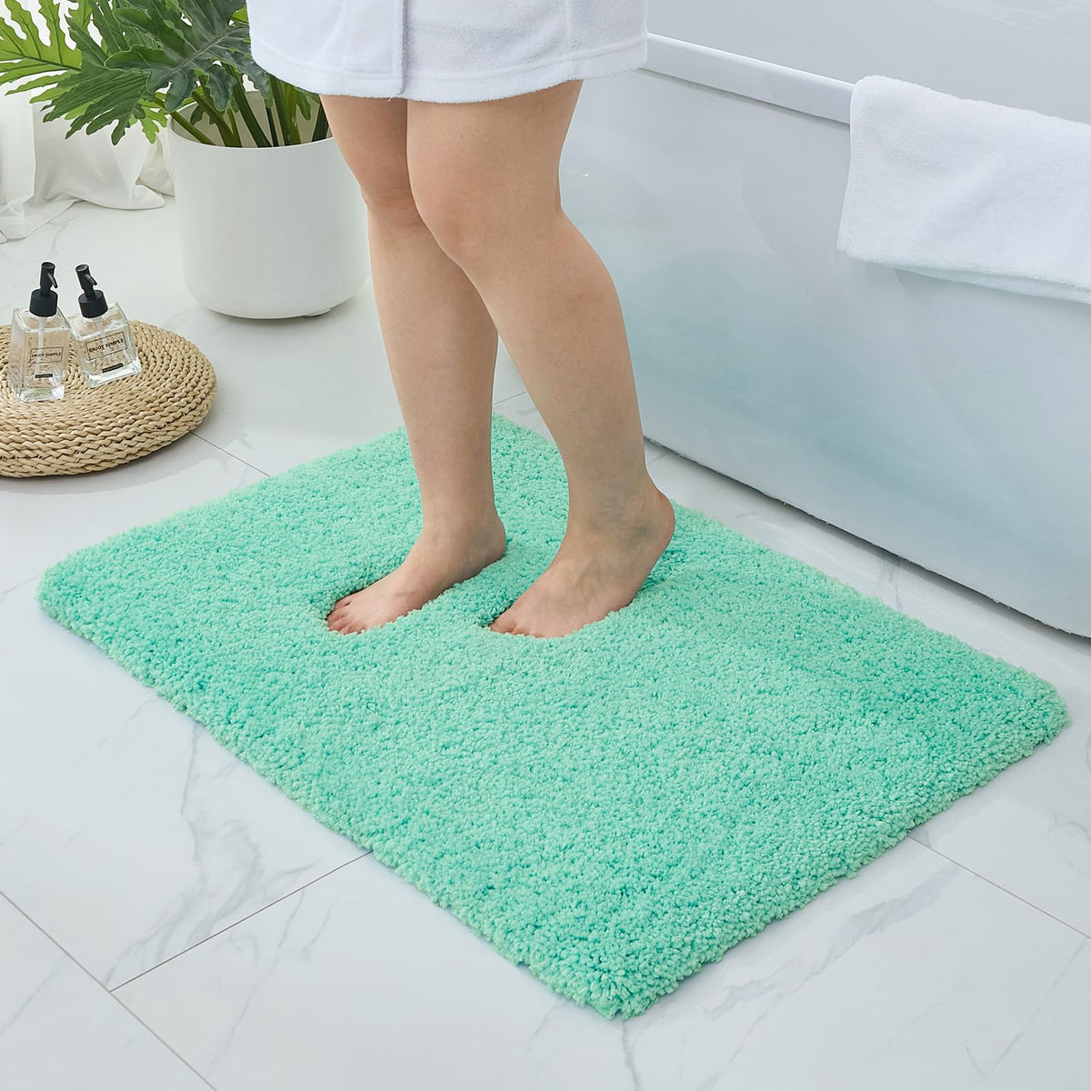 Microfiber Bathroom Rugs 24x17 Absorbent Soft Non Slip, Blue