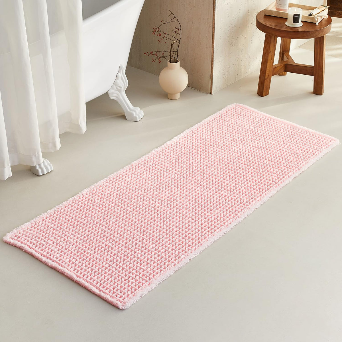 TYUU Waffle Bath Mat, Boho Bathroom Rugs Non Slip Washable, 30x20 Khaki