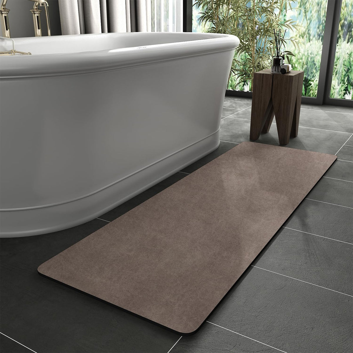 MontVoo -Bath Mat-Rubber Backing Non SlipThin Bathroom Rugs Fit Under Door- Quick Dry Absorbent Faux Suede Surface Grey Bathroom Floor Mats-Shower Rug for in Front of Bathtub Shower Gray 16x24