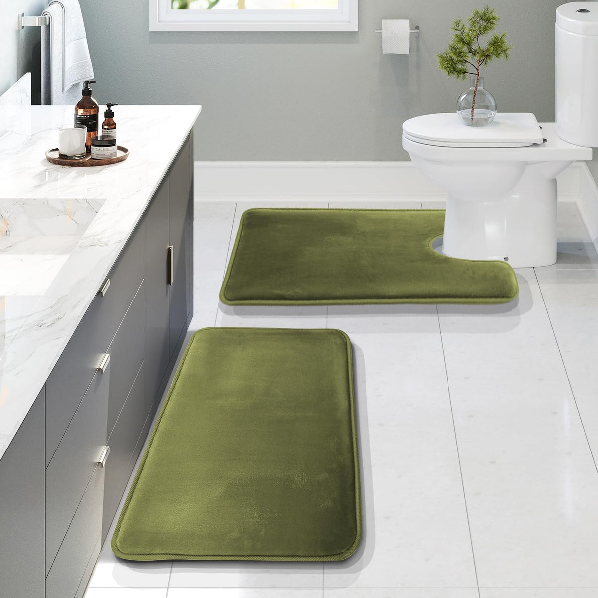Clara Clark 3 Piece Bathroom Rugs Bath Mat Set, Velvet Memory Foam Bath Mats for Bathroom - Non-Slip, PVC Backing Bath Rugs, Washable - Dries Quickly, Grey