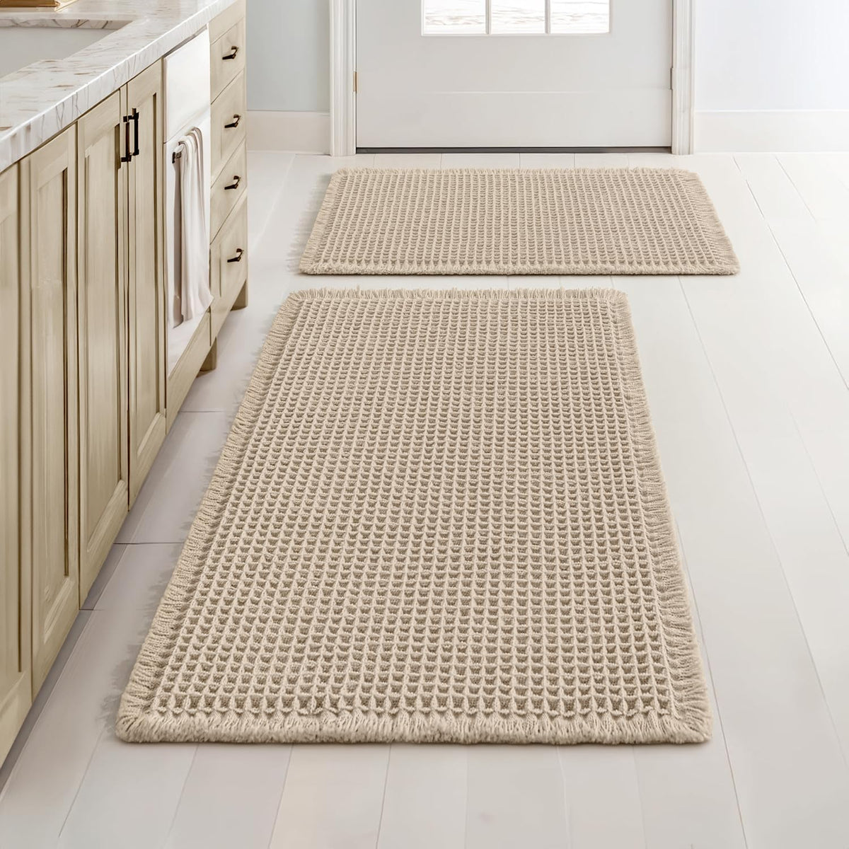 MIULEE Set of 2 Waffle Bathroom Rugs Boho Bath Mat Brown 18x30 Inch