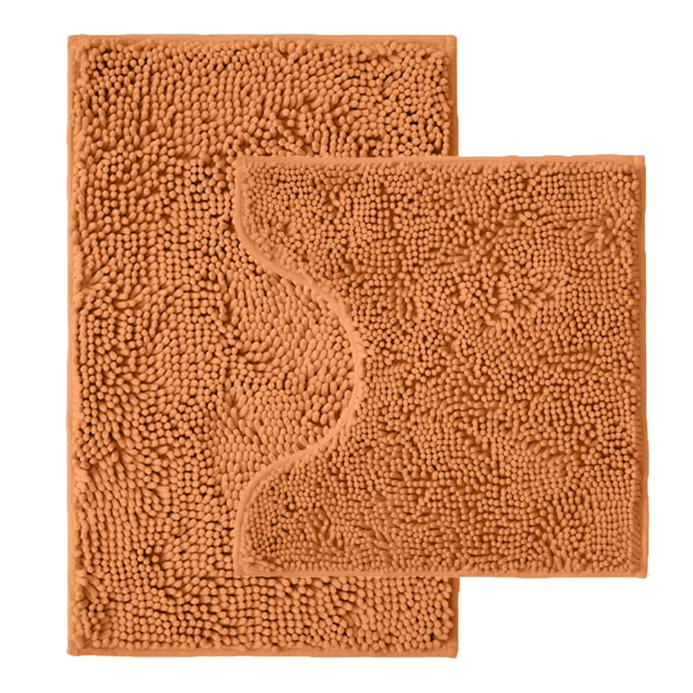 Bathroom Rugs Sets 2 Piece,Super Absorbent Chenille Bath Mats and U-Shaped Toilet Rug,Strong PVC Non Slip Backing,Microfiber Washable Dry Quickly Bath Mats for Bathroom(20"x32"+20"x20"U, Light Grey)