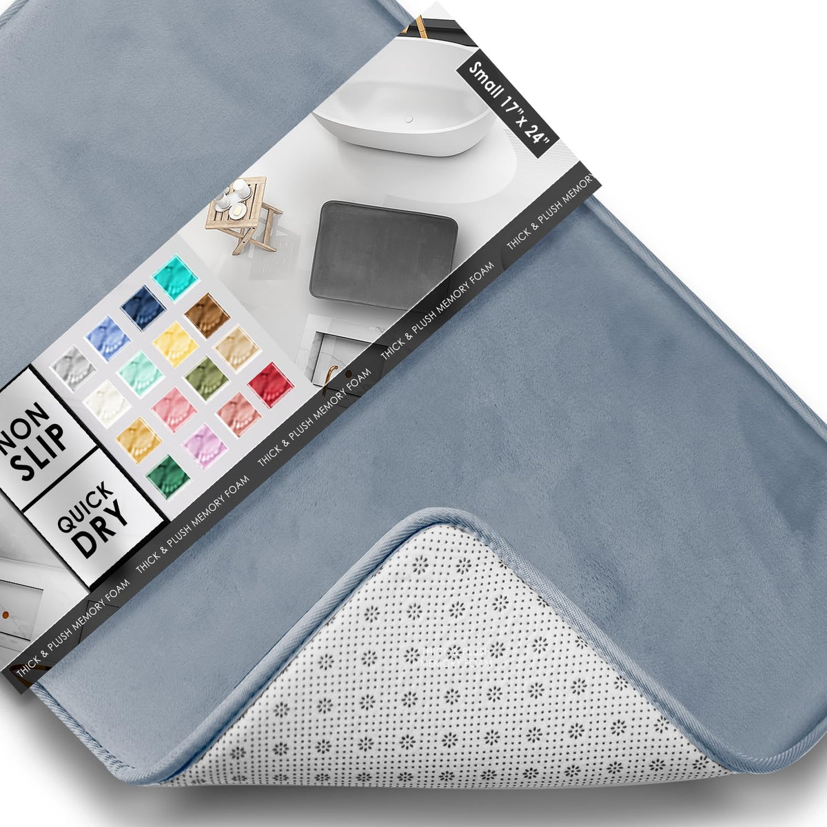 Clara Clark 3 Piece Bathroom Rugs Bath Mat Set, Velvet Memory Foam Bath Mats for Bathroom - Non-Slip, PVC Backing Bath Rugs, Washable - Dries Quickly, Grey