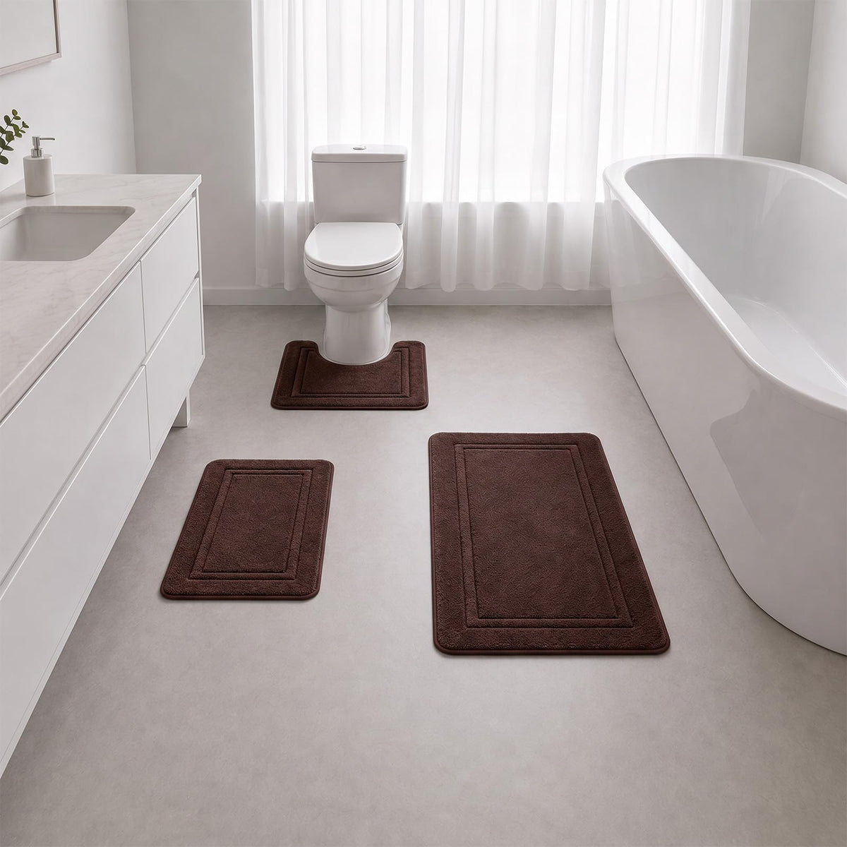 Bathroom Rugs Set 3 Piece, Bordered Memory Foam With Toilet Mats Dark Gray