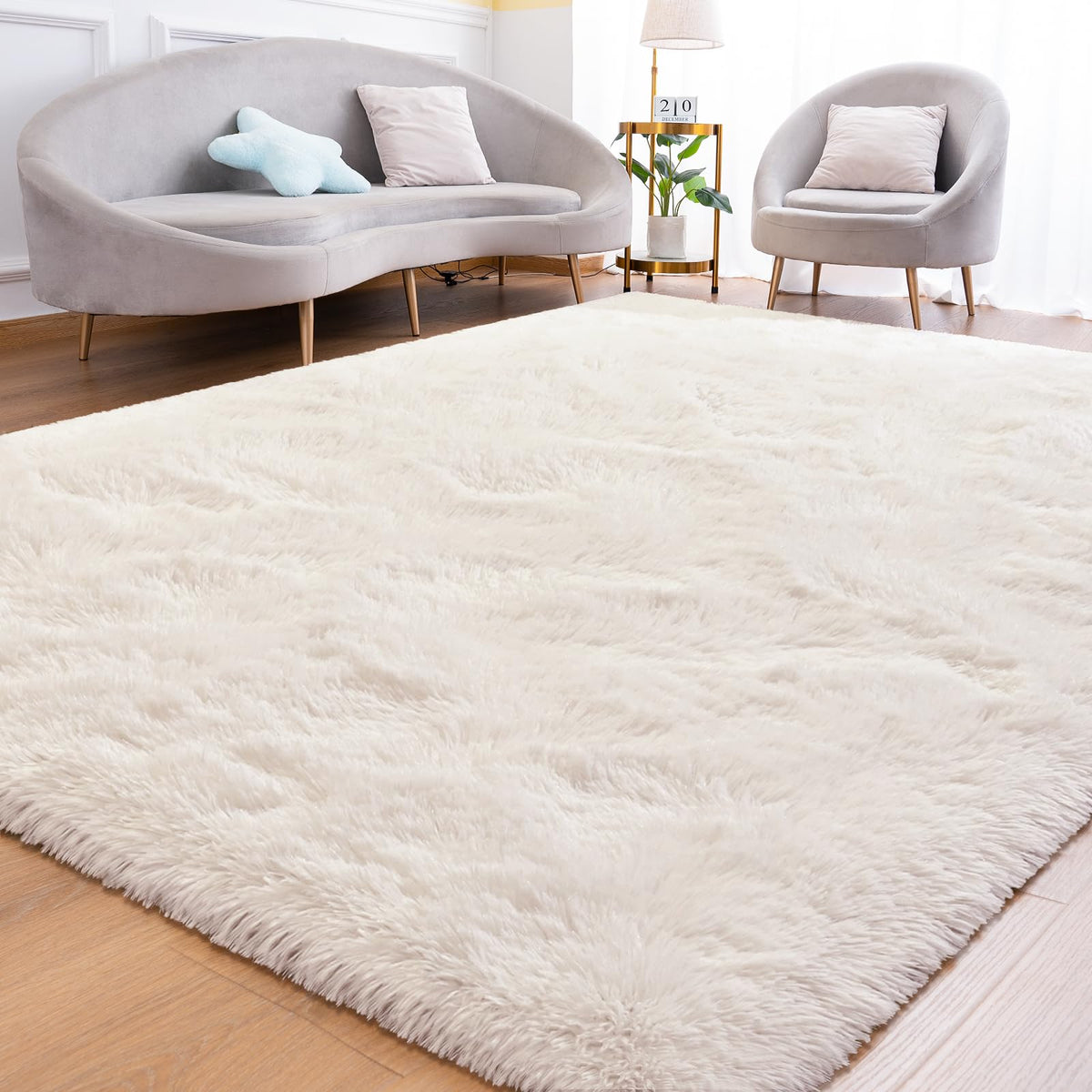 Goideal Fluffy Runner Rug for Bedroom Living Room, 2x6 Olive Green Bedside Rugs, Faux Fur Shag Modern Carpet Ultra Soft Girls Boys Room Home Decor, Solid