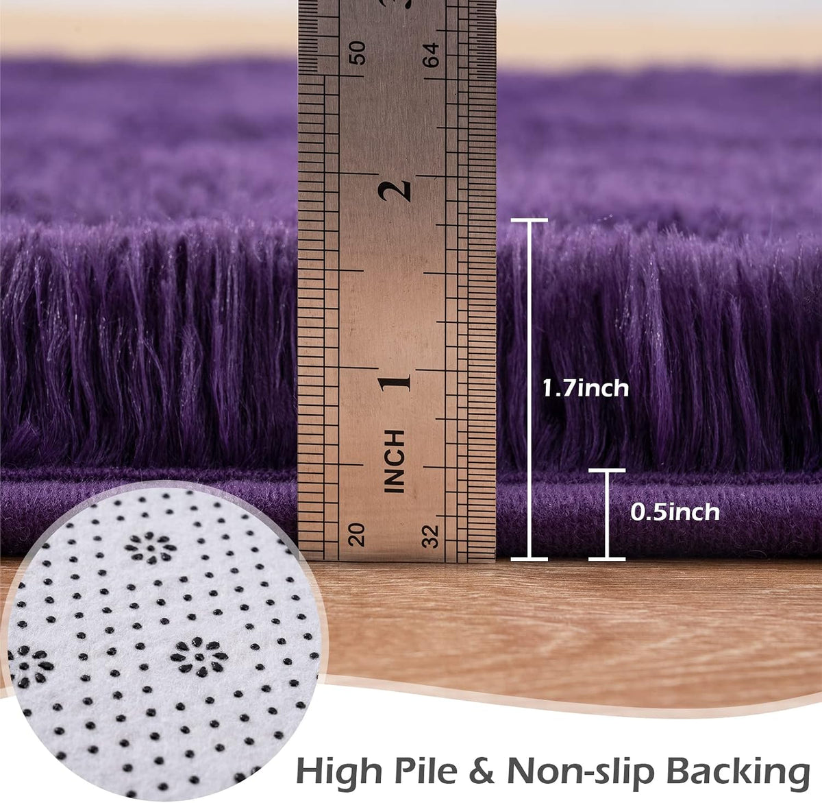 Przemy Fluffy Runner Rug for Bedroom Living Room, 2x6 Feet Dark Purple Shag Area Rugs, Soft Fuzzy Carpet for Bedside Nursery Kids Room College Dorm, Plush Throw Rug for Home Decor