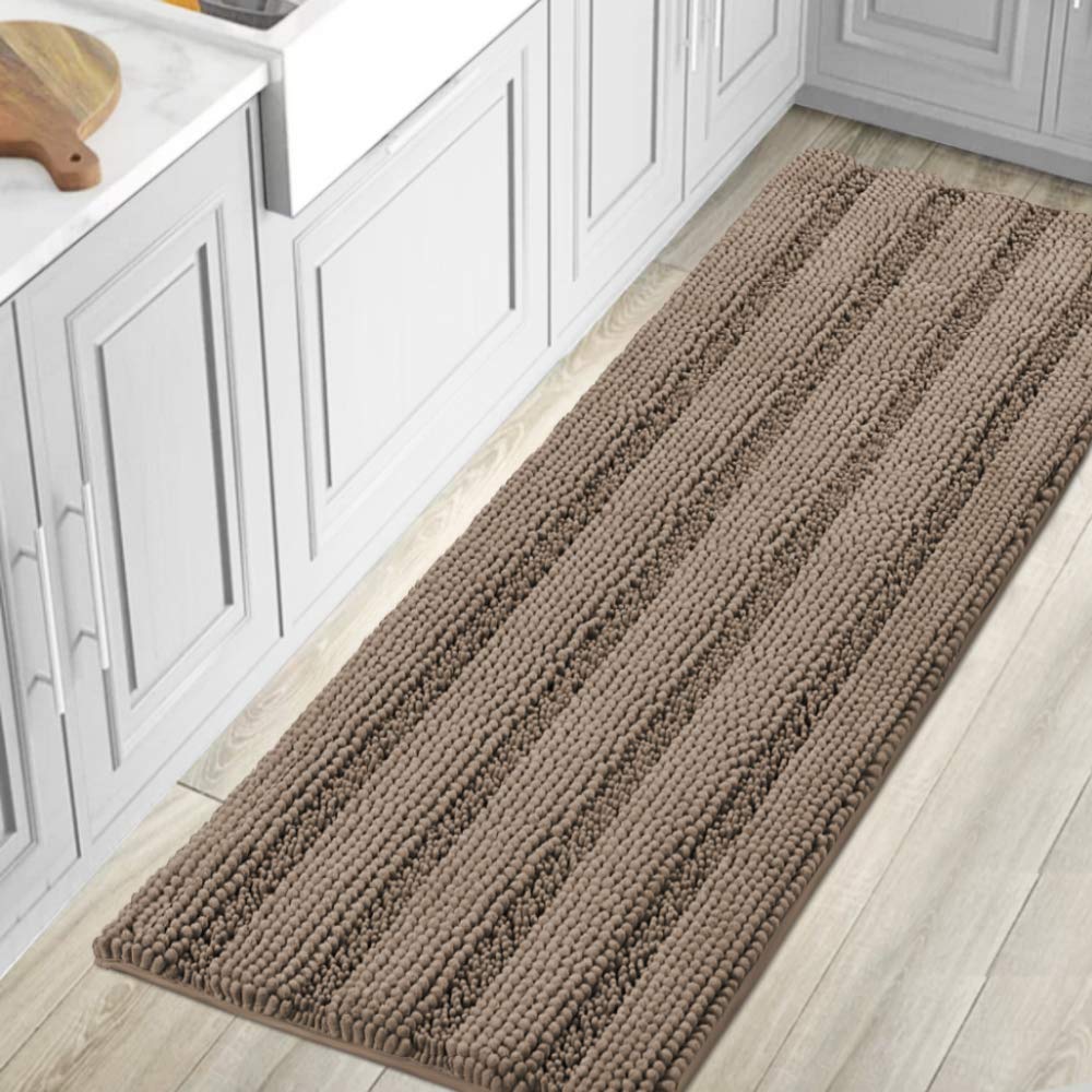 H.VERSAILTEX Bathroom Rugs Bath Rug Set 2 Piece Bathroom Contour Rug Toilet Mat Sets Non Slip Contour Bath Rug Ultra Thick Water Absorbent Striped Bath Mats Washable(47" x 17" Plus 20" x 20" U, Cream)